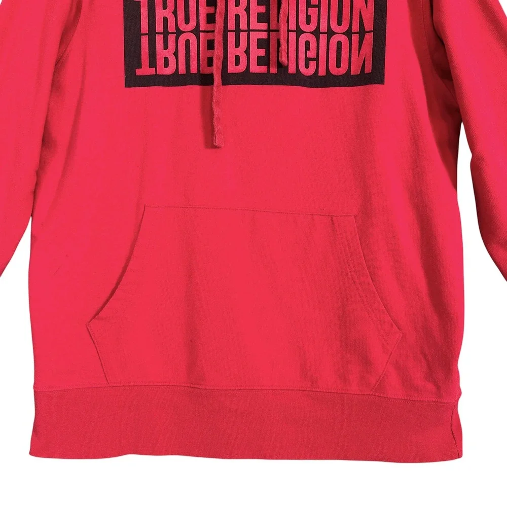 True Religion Hoodie Pullover Mirror Logo Buddha Graphic Ruby Red M Streetwear